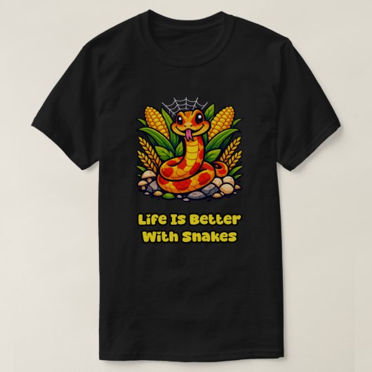 ヘビと一緒なら人生もっと楽しい 爬虫類好きの引用 Tシャツ (デザイン正面)
