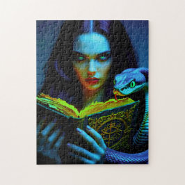 ヘビと呪文の本を持つダークウィッチ ジグソーパズル