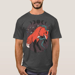 ヘビと宝石を持つジャンプキツネ Tシャツ