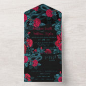 ヘビと赤いバラが黒い上に一匹のインベーティティに並ぶ オールインワン招待状 (内側)