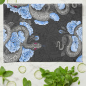 ヘビと青いバラ キッチンタオル (折り畳み)