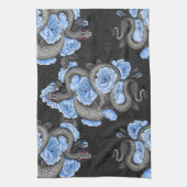 ヘビと青いバラ キッチンタオル (縦)