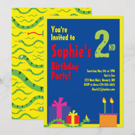 ヘビの動物の子供の誕生日パーティーの招待状 招待状