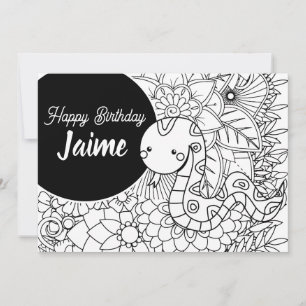 ヘビの子供の誕生日 フローラルぬりえ シーズンカード