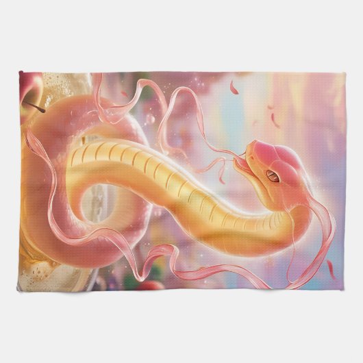 ヘビの年2025：幸運と繁栄を抱く キッチンタオル (横)