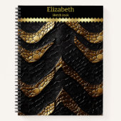 ヘビの皮:複雑な黒と金ゴールド ノートブック (正面)