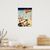 ヘビイチゴに小鳥, 北斎 Bird and Mock Strawberry, Hokusai ポスター (キッチン)