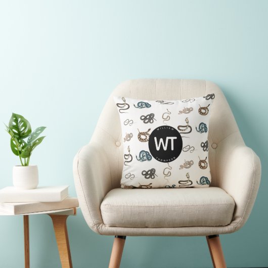 ヘビカラフル爬虫類動物模様モノグラム クッション (椅子)