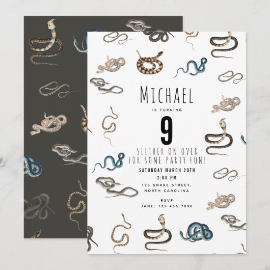 ヘビカラフル爬虫類動物生誕祭パーティーInvi 招待状 (正面/裏面)