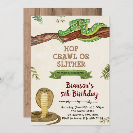 ヘビコブラの誕生日の招待状 招待状 (正面/裏面)