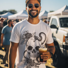 ヘビスカルブラック/ホワイトグラフィックアートスタイルメンズ Tシャツ