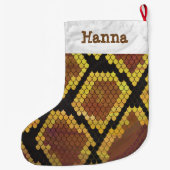 ヘビブラウンおよび金ゴールドのプリント ラージクリスマスストッキング (裏面)