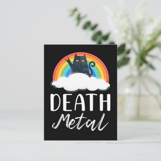 ヘビーデスおもしろいメタル猫レインボーロックミュージック ポストカード (スタンド正面)