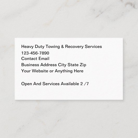 ヘビーデューティ牽引および回復の名刺 名刺 (裏面)