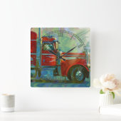 ヘビートランスポートレッドトラックアートウォールクロック スクエア壁時計 (ホーム)