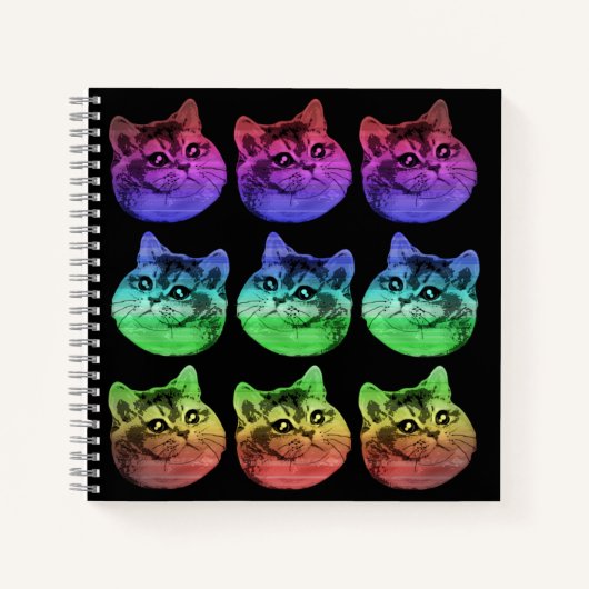 ヘビーブリージングネコのレインボーパターン ノートブック (正面)