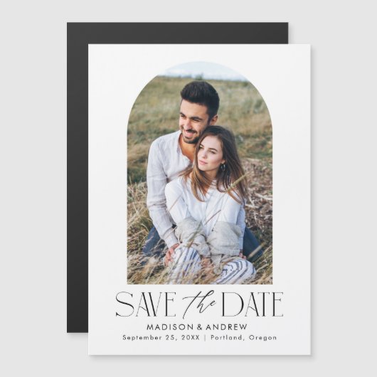 ヘビーホワイト |アシンプルモダンルチ写真の日付を保存 マグネット招待状 (正面/裏面)