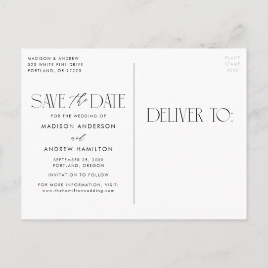 ヘビーホワイト |アシンプルモダンルチ写真の日付を保存 案内ポストカード (裏面)