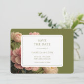 ヘビーホワイト | オリーブグリーンヴィンテージ結婚バラ 招待状 (スタンド正面)