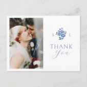 ヘビーホワイト | ブルーフローラモノグラムサンキューポストカード ポストカード (正面)