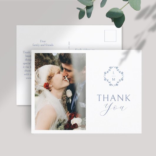 ヘビーホワイト | ブルーフローラモノグラムサンキューポストカード ポストカード