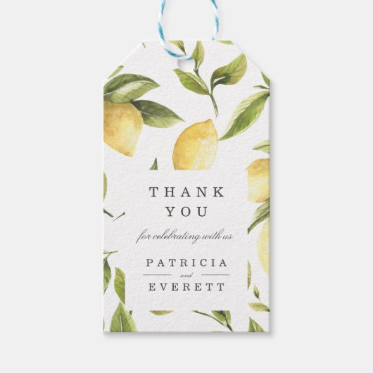 ヘビーホワイト |レモンと葉グリーン結婚の感謝していあなた ギフトタグ (正面)