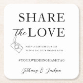 ヘビーホワイト |共有・ザ・ラブ |ハッシュタ結婚グ スクエアペーパーコースター (正面)