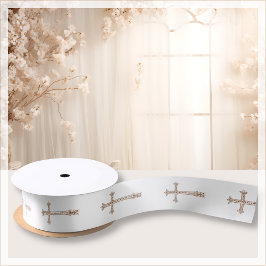 ヘビーホワイト |宗教十字架 |バプテスマの贈り物 サテンリボン