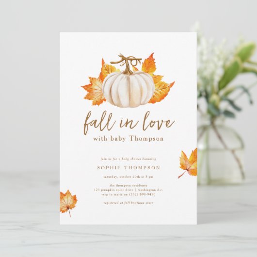 ヘビーホワイト |愛モダンの赤ちゃんシャワーのパプムキン秋 招待状 (スタンド正面)