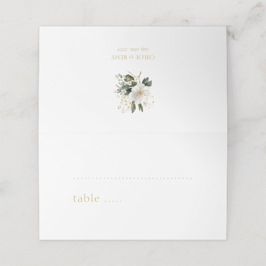 ヘビーホワイト |水彩模造金ゴールド結婚株 プレイスカード (外部開封)