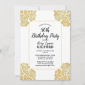 ヘビーホワイト |金ゴールドビクトリアンレース80thバースデーパーティー 招待状 (正面)