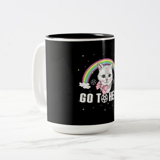 ヘビーメタルのメタルヘッド猫が地獄へ ツートーンマグカップ (正面左)