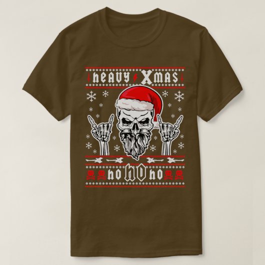 ヘビーメタルクリスマス醜いセーターデスメタル Tシャツ (デザイン正面)