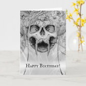 ヘビーメタルデススカル墓地誕生日カード カード (黄色い花)