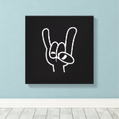 ヘビーメタルデビルホルンホワイトライン キャンバスプリント (インサイチュ (ウッドフロア))