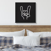 ヘビーメタルデビルホルンホワイトライン キャンバスプリント (インサイチュ (寝室))