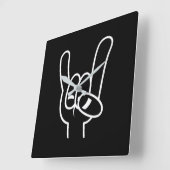 ヘビーメタルデビルホルンホワイトライン スクエア壁時計 (傾斜)