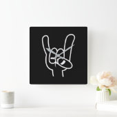 ヘビーメタルデビルホルンホワイトライン スクエア壁時計 (ホーム)