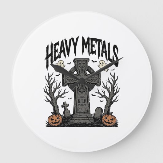 ヘビーメタルハロウィン墓場ベクターデザイン_1 ラージ壁時計 (正面)
