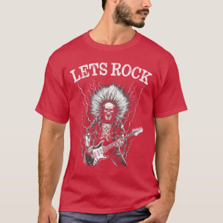 ヘビーメタルパンクロックアンドロールスケルトンギター Tシャツ