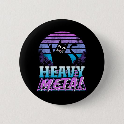 ヘビーメタルレトロサンセットキャットヘビーメタルレトロウェーブ 缶バッジ (正面)