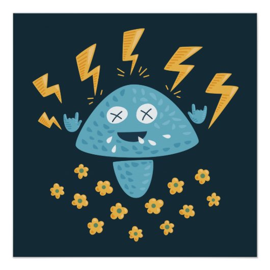 ヘビーメタル音楽おもしろいマンガキノコ ポスター (正面)