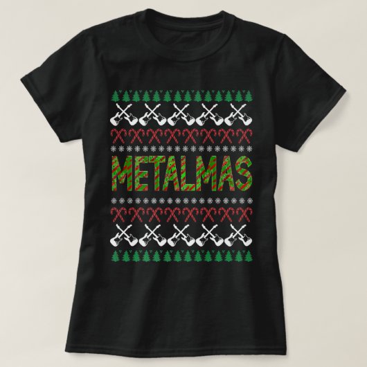 ヘビーメタル音楽メタルヘッドメタルマスクリスマスシュエ Tシャツ (デザイン正面)