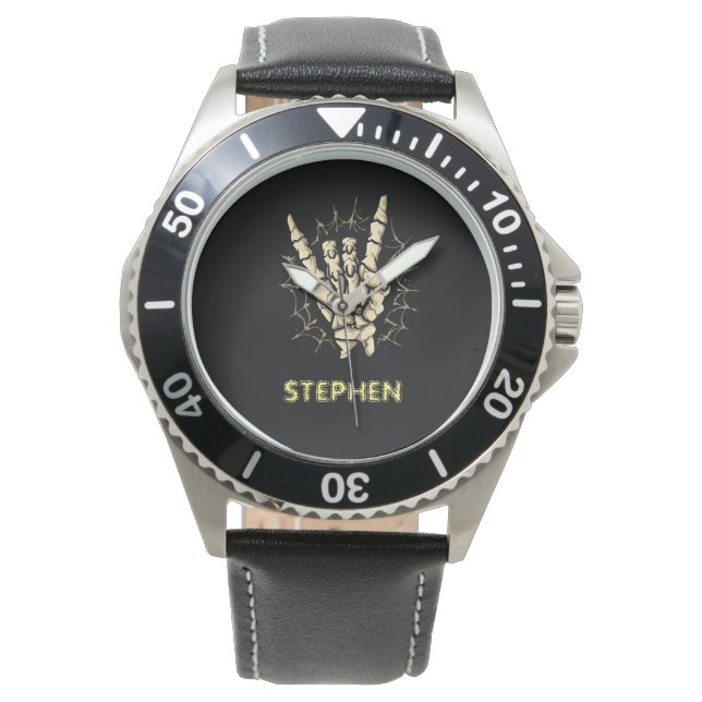 ヘビーメタル骨格の手，ロックとロールハロウィーン 腕時計 (正面)