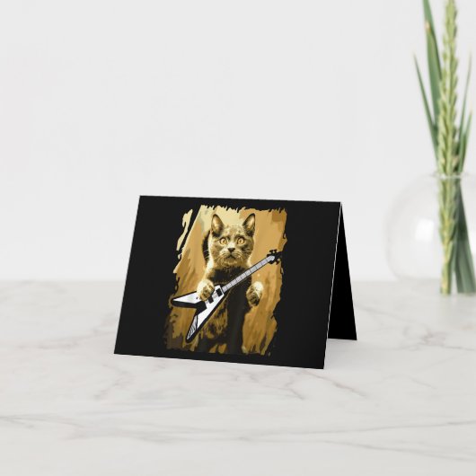 ヘビーメタル·ギター遊のキャット·ロッカー·ギタリスト サンキューカード (正面)