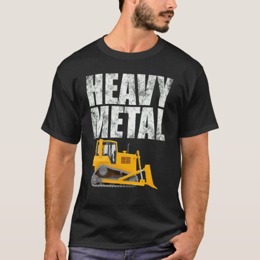 ヘビーメタル 掘削機 ブルドーザー 建設 掘る Tシャツ (正面)