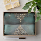 ヘビー金ゴールドバロックオーナメントエメラルドグリーンヴィンテージ 薄葉紙 (ギフト)