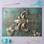 ヘビー金ゴールドバロックオーナメントエメラルドグリーンヴィンテージ 薄葉紙 (クラフト)