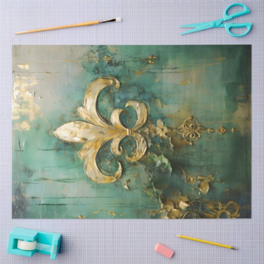 ヘビー金ゴールドビクトリアオーナメントエメラルドグリーンヴィンテージ 薄葉紙 (クラフト)