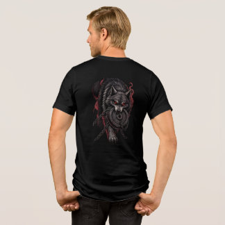 🐺 ヘビー&ホーンテッド・ブラッドムーン・ウルフ・シールドTシャツ トライブレンドTシャツ